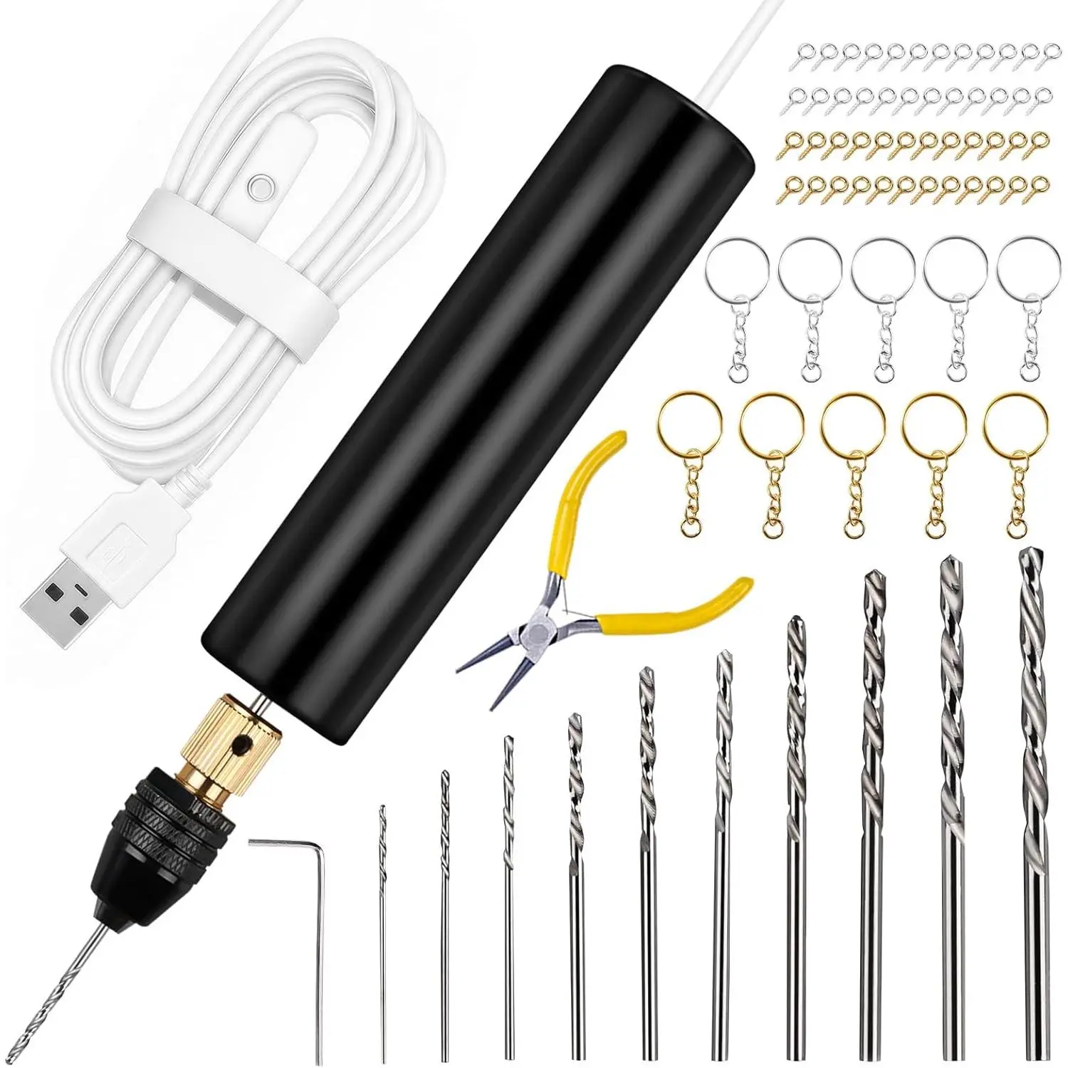 Electric, 74Pcs Mini Drills with 3-Jaw Clamp&10 Bit |   Electric Resin with 3-jaw Chuck 0-3mm, Keychain Kit, Jewelry Kit, Electric Hand