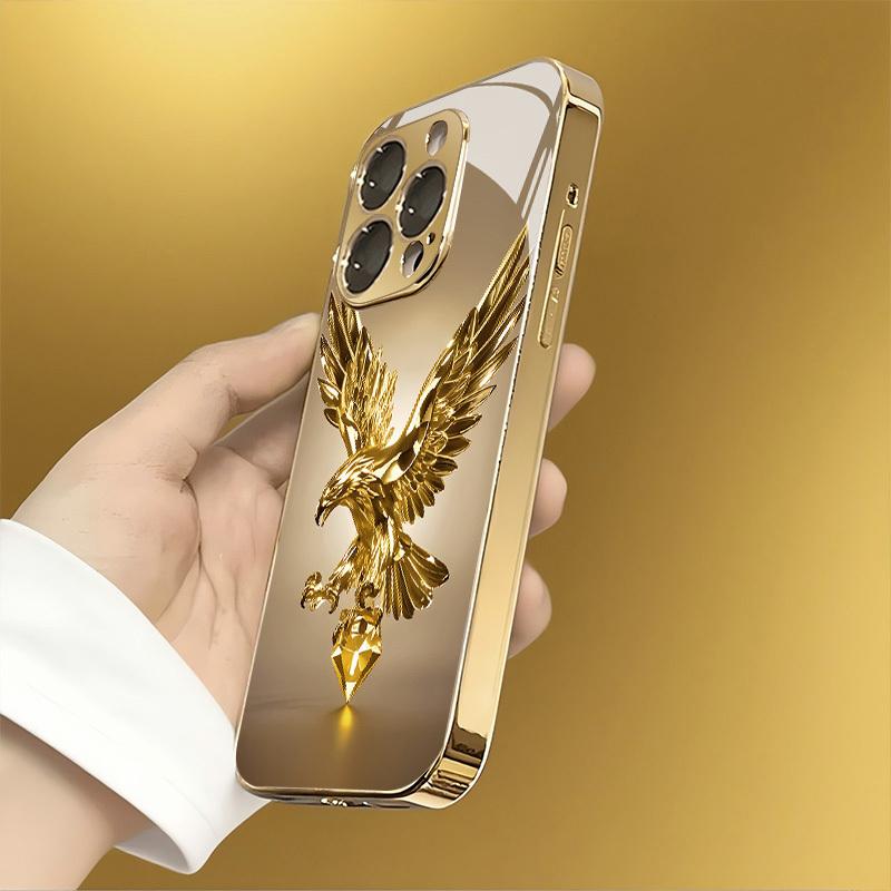 Versatile and stylish gold phone case with a golden eagle pattern, suitable for iPhone 17, 16, 15, 14, 13, 12, 11 Plus Pro Max