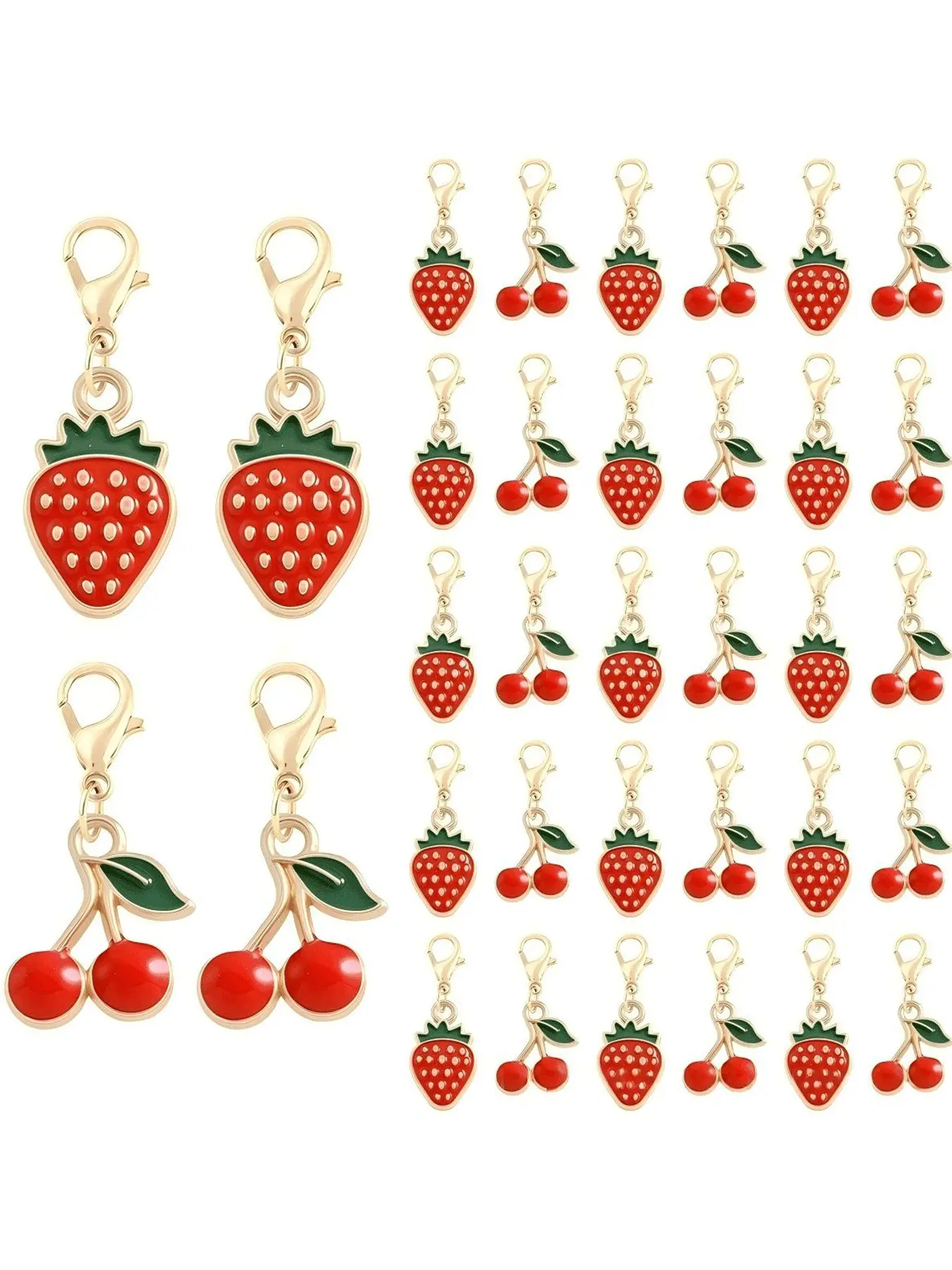 30-Piece Cherry Strawberry Keychain Set, Fruit Keychain, 15 Strawberries + 15 Cherries, Fashion Accessories, Party Birthday Gift, Memorial Keychain