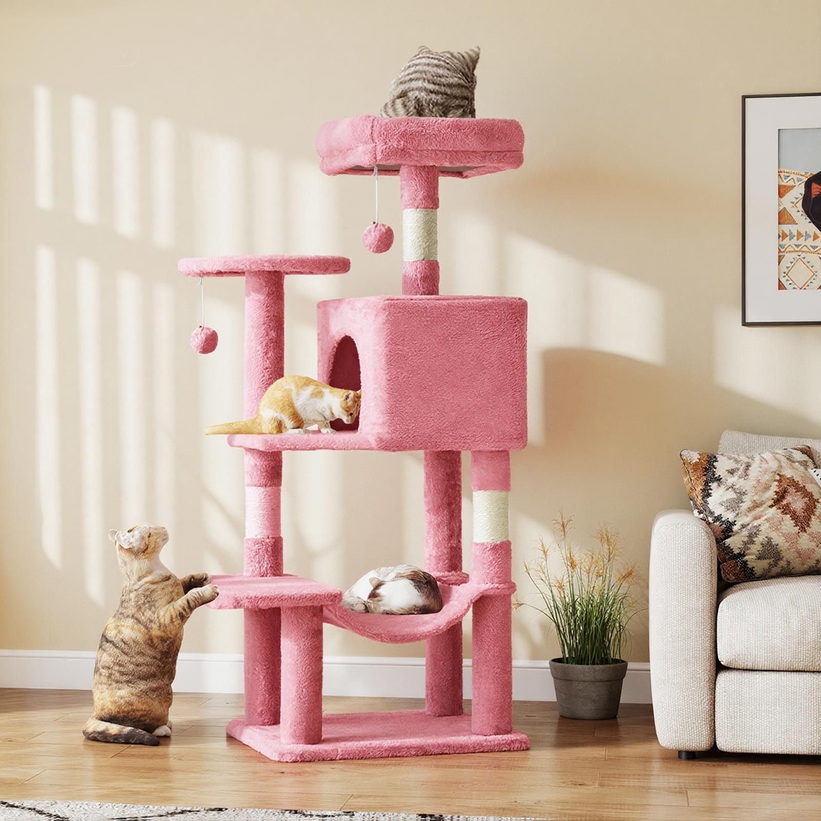 Glam 44" Multi-Level Cat Tree Tower with Sisal Scratch Posts, Extended Platforms & Hammock for 2-3 Cats, Sturdy Base, Vertical Scratcher, Supports up to 44 lbs, Indoor Cat Condo & Play Area
