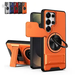 OREKROY Magnetic Slide Camera Lens Cover Case for Samsung Galaxy S26 Ultra/S25/S24/S23/S22 Ultra, MagSafe Compatible Heavy Duty Shockproof Phone Case with 360° Rotatable Ring Kickstand, Built-in Grip Stand, Military Grade Drop Protection
