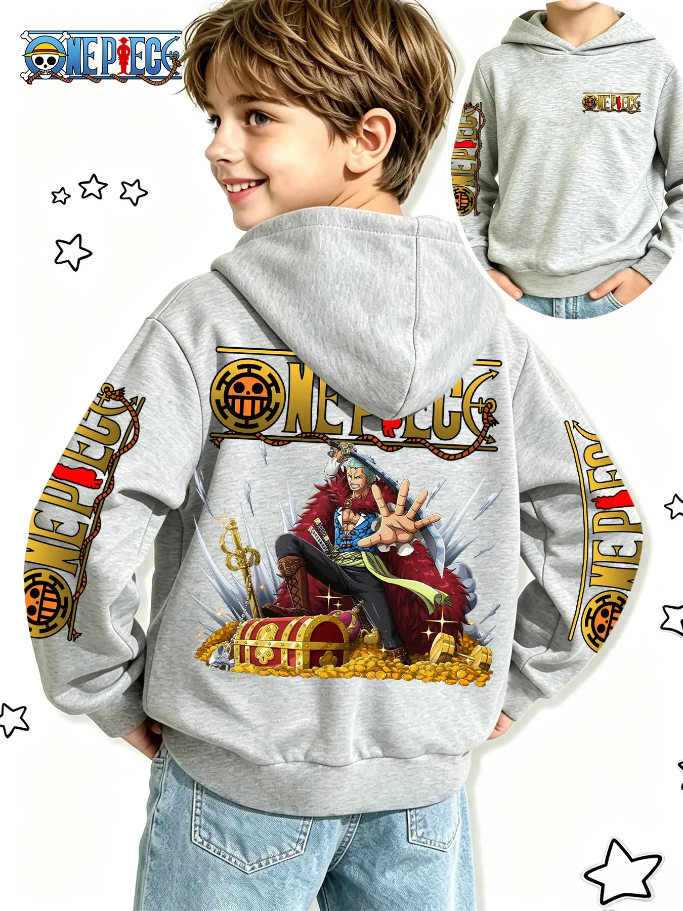 One Piece Official Boys' Anime Sweatshirt, Luffy Sword Design, Spring & Fall Casual Loose Fit, Perfect for Gifts & Daily Wear