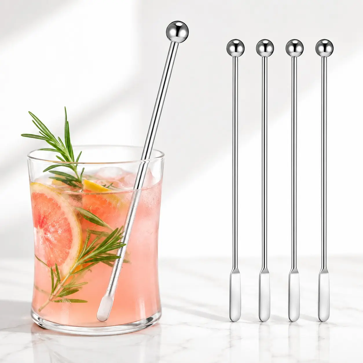 7.5" Stainless Steel Stirring Rods, 5 Pack Mirror Polished Reusable Coffee & Cocktail Stirrers, Dishwasher Safe, Bar Utensil Type
