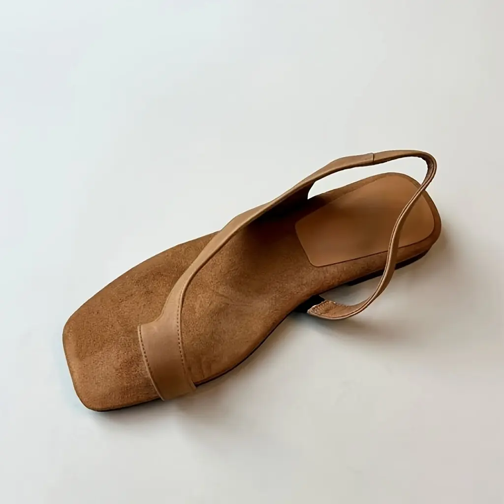 Women's Flat Sandals, Minimalist European Style Fabric Square-Toe Single-Strap Roman Footwear for Vacation, Shoe, Flat Heel (1 Cm Or Less)