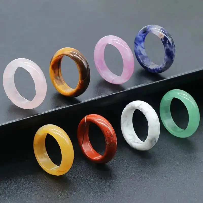 4pcs/Lot Hot Random Natural Stone Crystal Amethysts Quartz Running Ring Finger Rings Agate Jewelry Accessories Inner Ring Girls