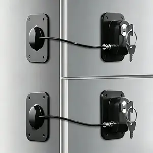 Refrigerator lock 1/2 bag ABS plastic chain design, with two flexible locks, easy to install, no need to drill holes, black security, first used in furniture and electrical appliances.