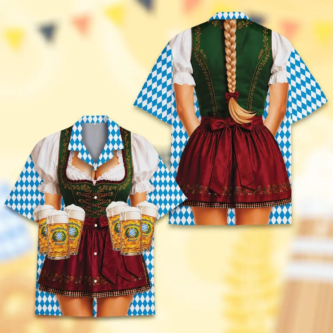 Oktoberfest Hawaiian Shirt for Women, Dirndl Beer Costume Button Down Top, Summer Beach Vacation Casual Top, Cute Bavarian Gift for her