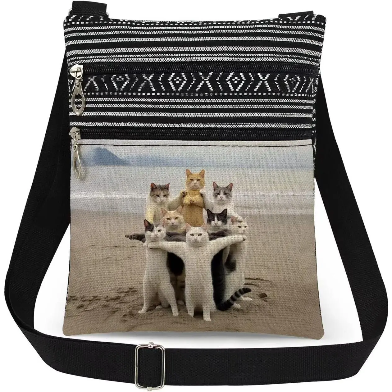 Beach Cats Art Print Crossbody Bag Adjustable Strap for Women Adult Teens Messenger Bag Playful Kitties  Purse Birthday Christmas  Idea