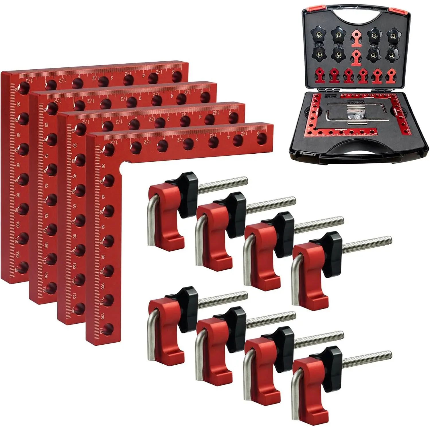 Woodworkers' 4-Pack 90° Aluminum Alloy Corner Clamps, 5.5"x5.5" Inches Positioning Squares with Case for Cabinet, Frame Projects