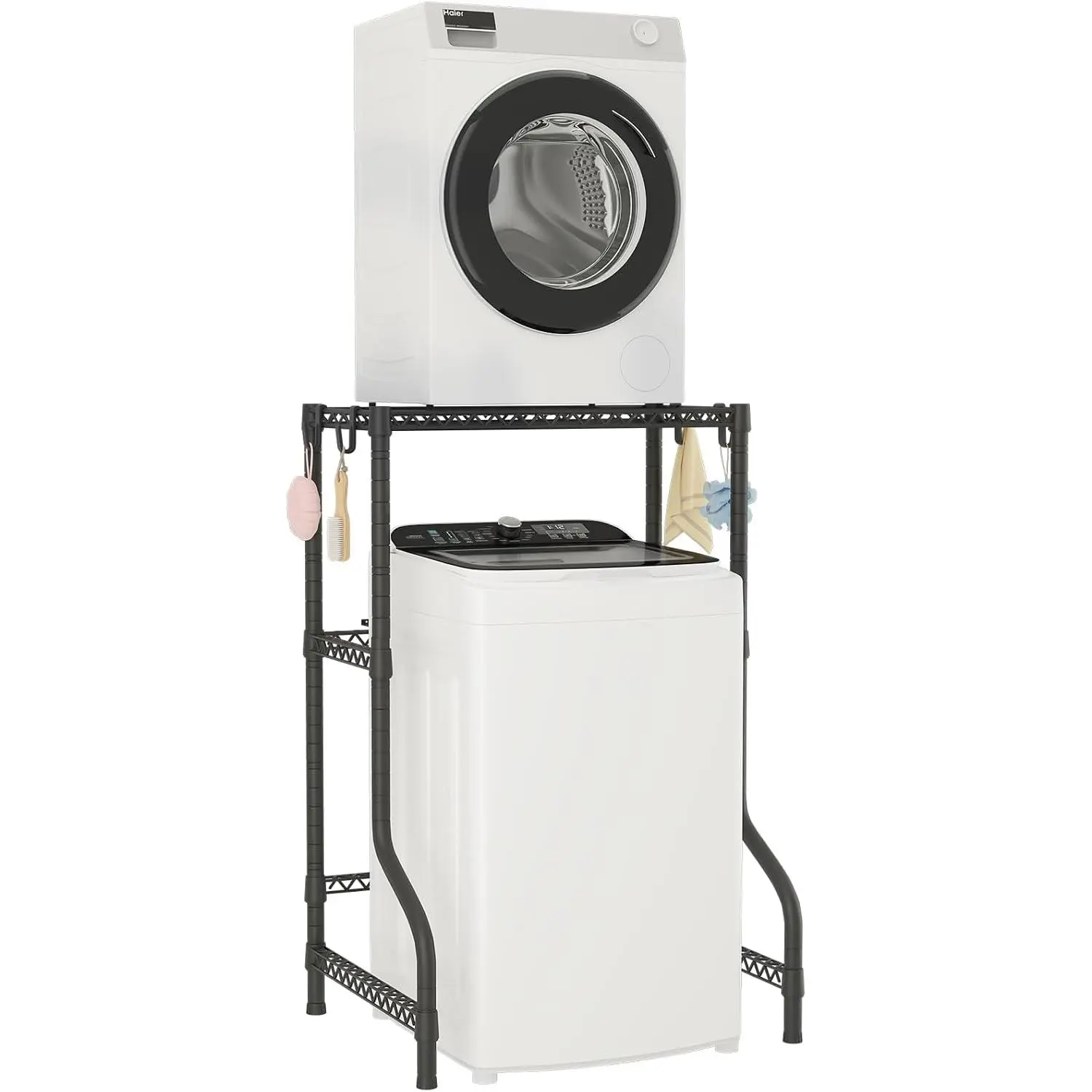 U16 Upgraded Washer Dryer Stacking Rack for Narrow Laundry Room and Bathroom, Metal Over Washer and Dryer Storage Shelves for Saving Space, 29.5" W x 23.6" D x 53.1" H, Black