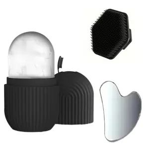 3-Piece Facial Cleansing Tool Set, Stainless Steel Heart-Shaped Scraping Tool, Ice Roller & Silicone Brush for Skincare, Beauty Roller, Reusable Skin Healthcare