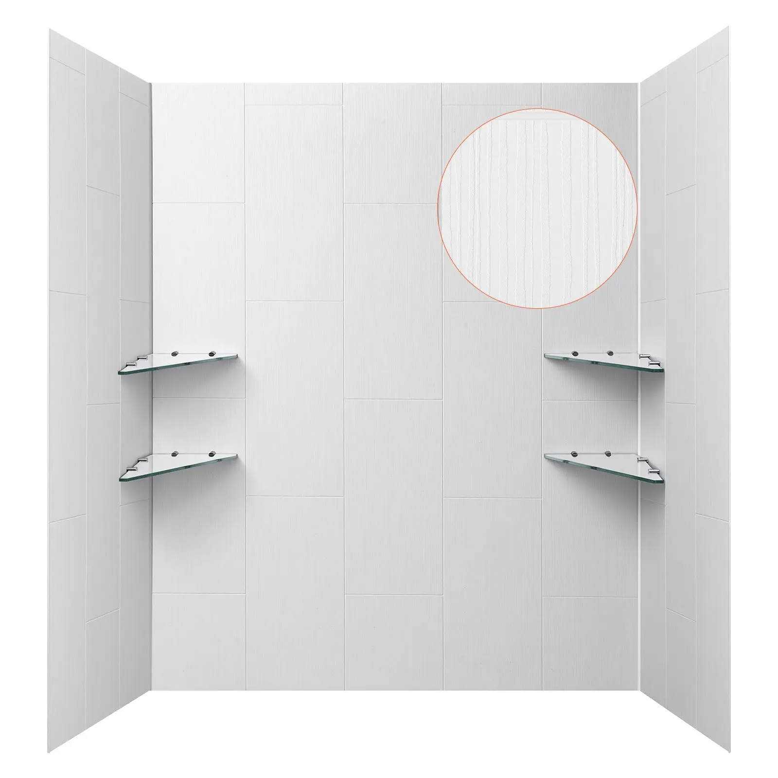 【DealsForYouDays】VEVOR Shower Wall Panels, 60" W x 36" D x 75" H, 0.14" (3.5 mm) Thick, 3-Panel Waterproof SMC Shower Surround Kit, Quick Install and Trimmable Bathroom Tub Wall Panel Surround Kit with 4 Glass Shelve
