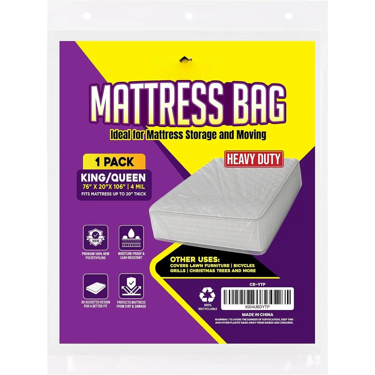 Mattress Bags for Moving and Disposal – Plastic Mattress Protector for Storage, Mattress Cover,TearResistant Mattress Wrap, Storage,Moving Supplies