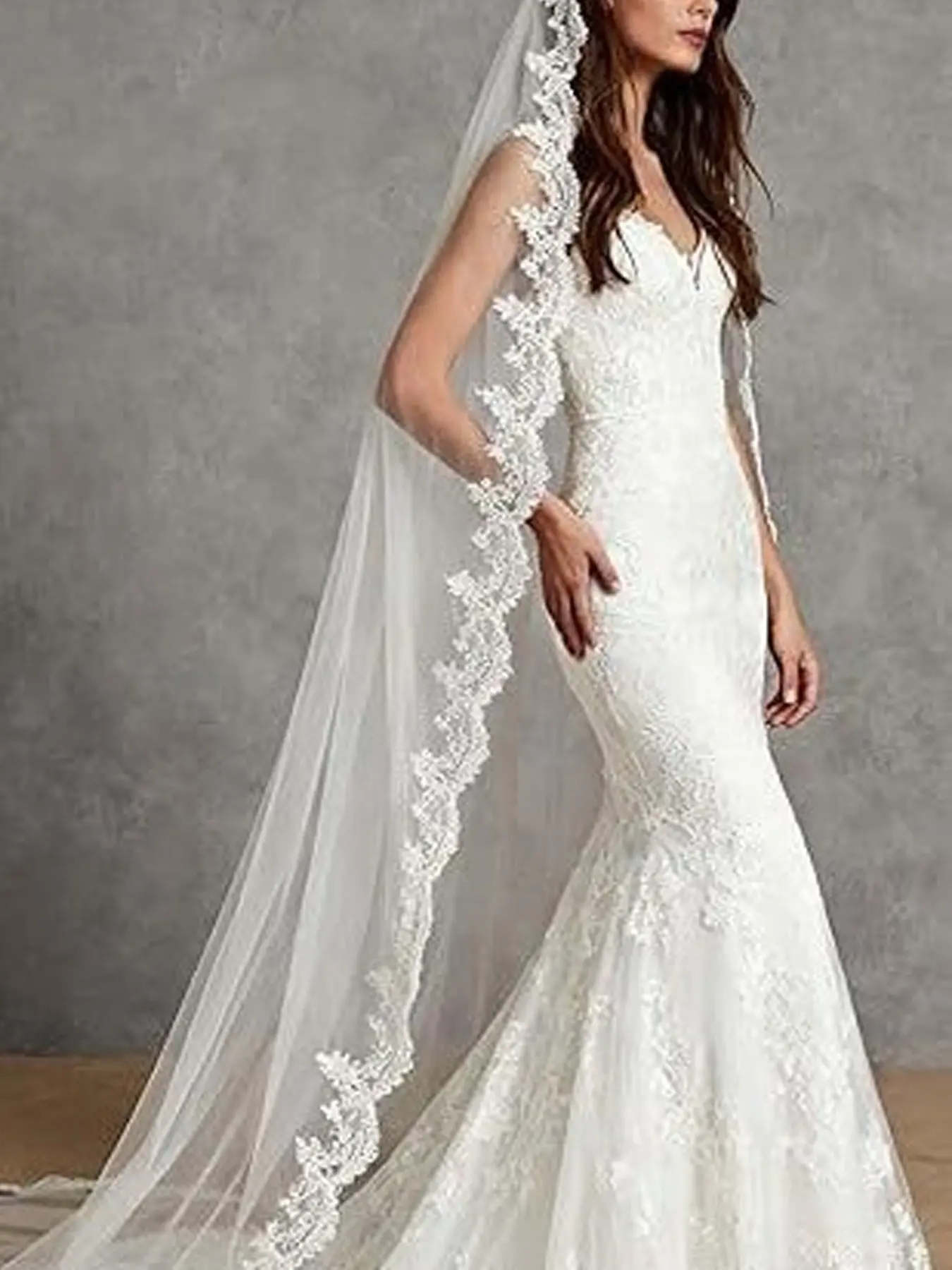 Comfortable Ultra-Light Breathable Veil, Wedding Veils for Brides, Handmade Layered Vine Floral Lace Trim, Wrinkle-Resistant Fabric, Ideal for Outdoor Weddings