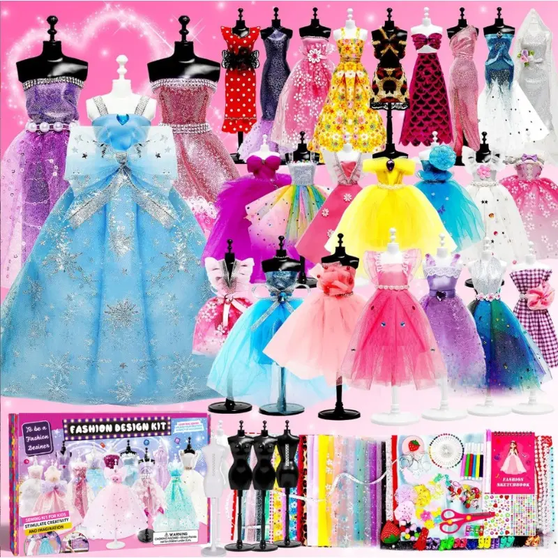 Fashion Designer Kit with 1500+ PCS DIY Sewing Supplies, Craft Materials, Sketchbook & 5 Mannequins, Christmas Birthday Gift for Girls Ages 12+