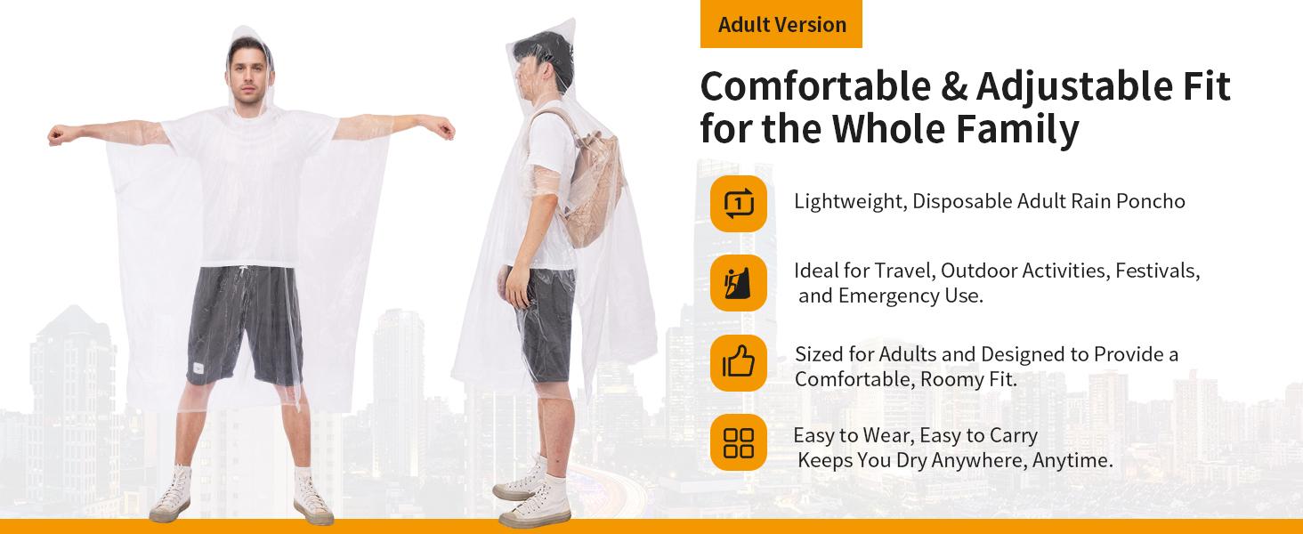 Rain Ponchos for Adults - Extra Long Emergency Poncho with Hood, 6/12/24 Family Pack Raincoat, Home Survival Kits