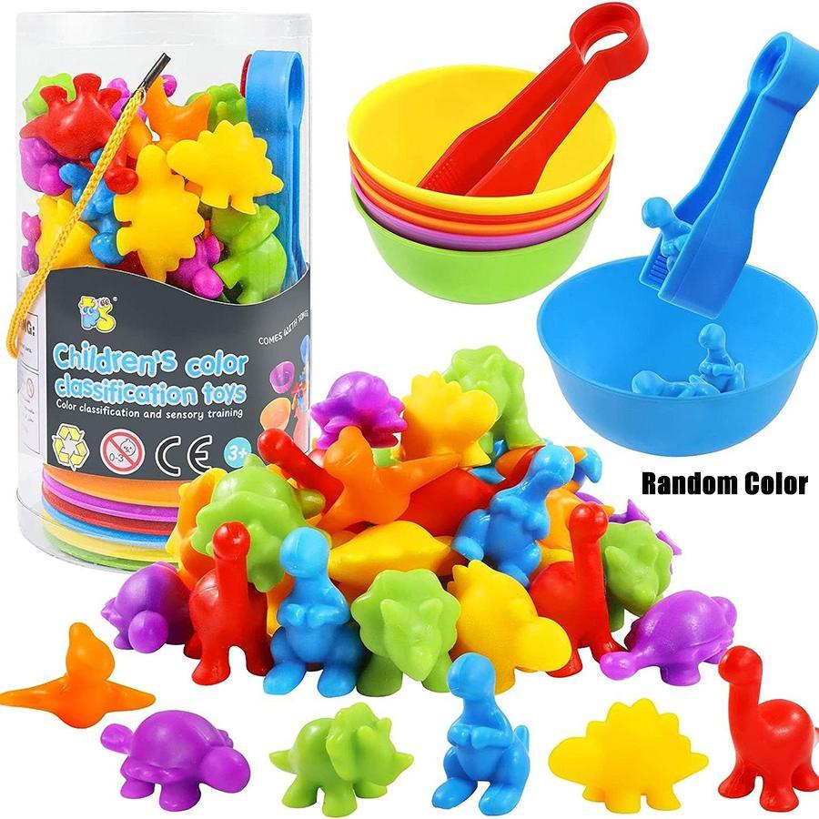 Counting Dinosaur Animals Toys Matching Games with Sorting Bowls Preschool Learning Activities for Math Color Sorting Educational Sensory Montessori STEM Toy Sets for Kids Aged 3+ Years Old Boys Girls, Back to school, exchange gift