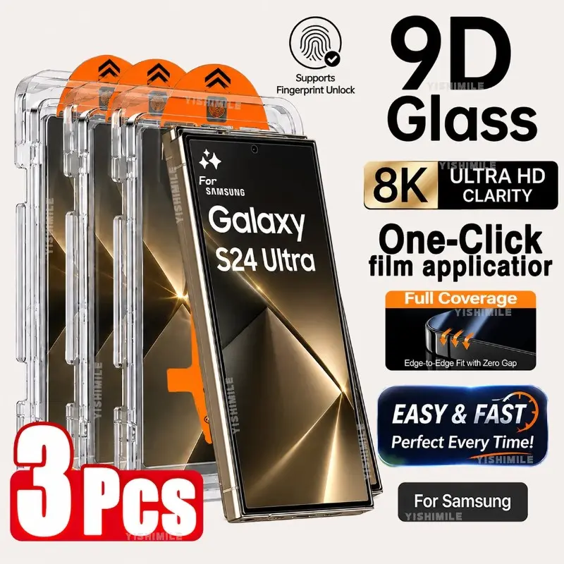 3-Pack Full Coverage HD Screen Protector, Protective, Supports Fingerprint Unlock, Suitable for Samsung Galaxy S22 5G/S22+ 5G/S23/S23+/S24/S25 Series, Clear Tempered Glass, Anti-Scratch, Anti-Fingerprint, Easy to Install