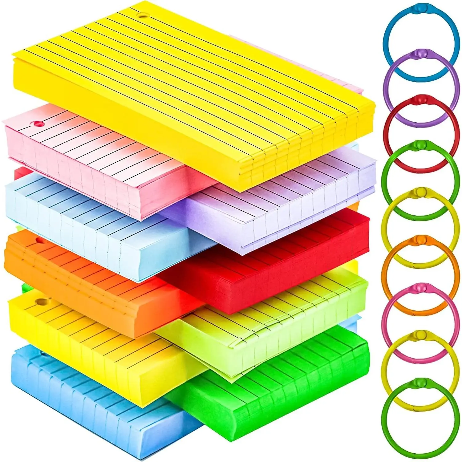 600Pcs Colored Index Cards 3x5 Inch Flash Cards with Rings, Lined Ruled Note Cards for Studying, School, College & OfficeGift
