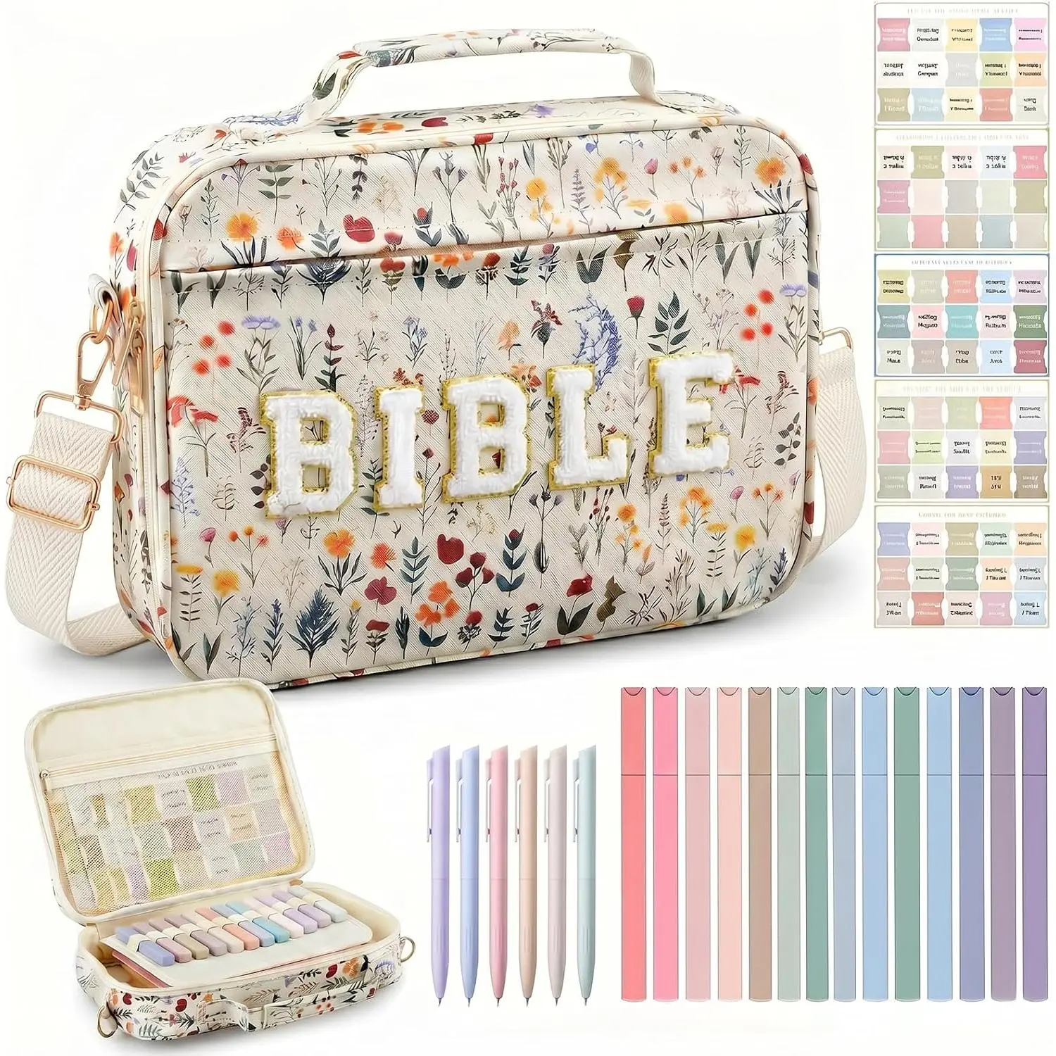 Women's Chenille Letter PU Leather Journal Kit with Tabs, Gel Pens Set, Highlighters, Strap & Cover Case – Office Stationery Study Supplies, Easter Christian Gifts for Women Moms