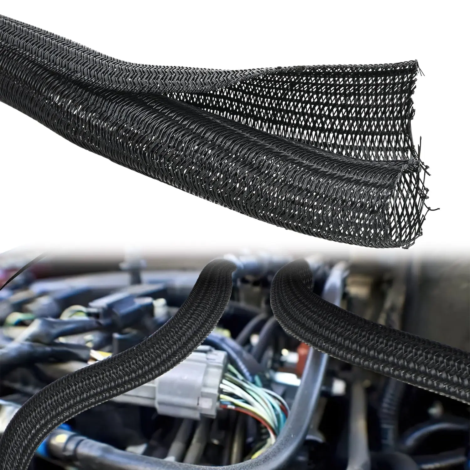 Nilight Expandable & Self-Closing Braided Cable Sleeving, Wire Management Solution, 1 Pc 25ft 1/2 Inch, -50°C~150°C Heat Resistant, Easy to Install for Computer Electrical Wire Organization (Home Improvement Accessory), Expandable And Self-Closing