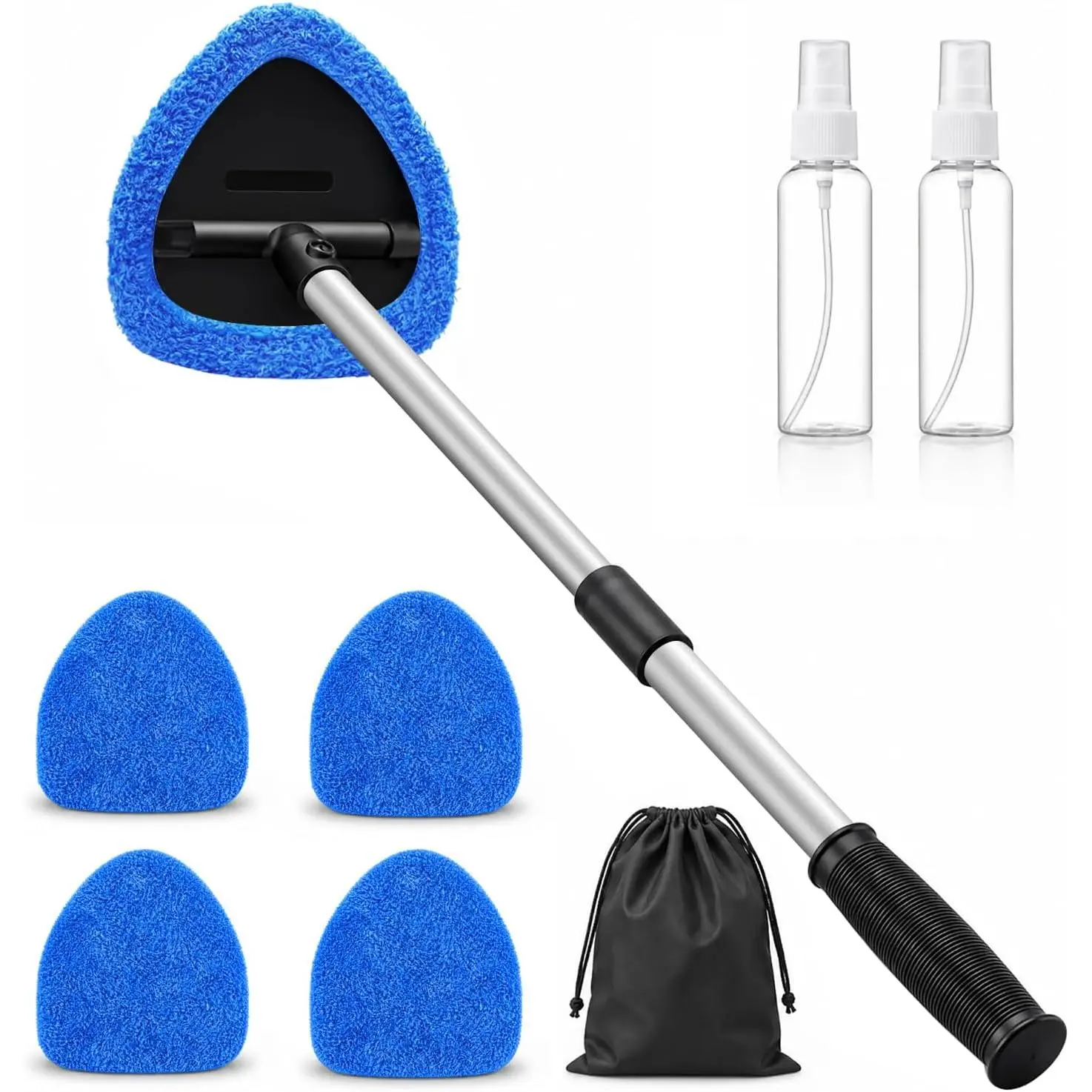 25.5" Extra-Long  – Super Absorbent Coral  Windshield Cleaner Tool, Streak-Free Windshield Cleaning Tool Kit with 5 Pads, 2  Bottles & Storage Bag for Auto Glass &  Windows, Blue