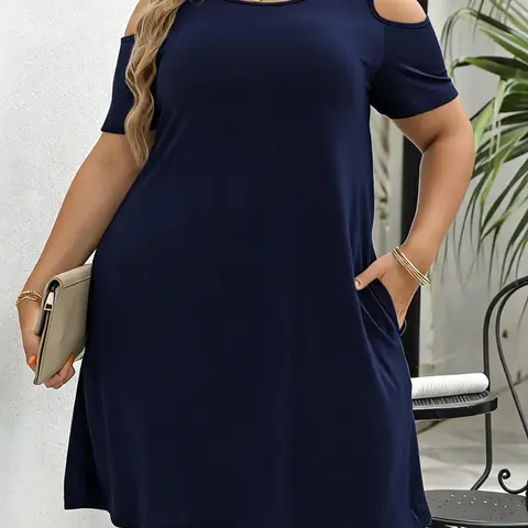 Women's Round Neck Off-Shoulder Elastic Fitted Casual Basic Long Dress, Plus Size, Summer, Beach Holiday Dresses, Beach Sundresses, Comfortable Fabric, Perfect for Travel & Various Occasions