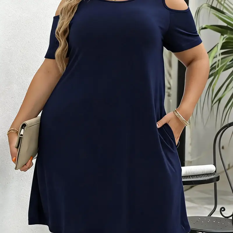 Women's Round Neck Off-Shoulder Elastic Fitted Casual Basic Long Dress, Plus Size, Summer, Beach Holiday Dresses, Beach Sundresses, Comfortable Fabric, Perfect for Travel & Various Occasions