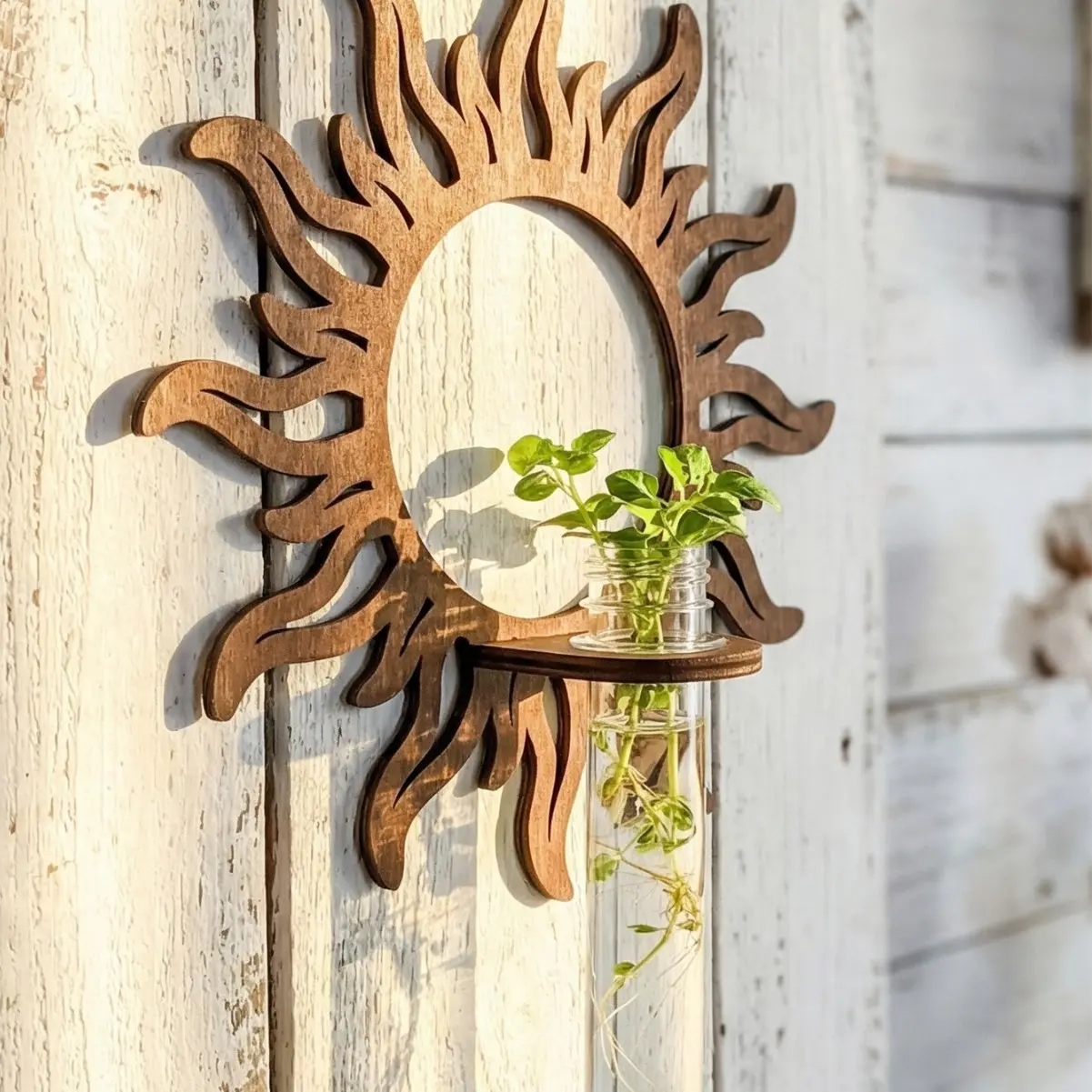 Wall-Mounted Plant Propagation Station with Wooden Base, Hydroponic & Cuttings Grow Box, Home Office Wall Decor, Gift for Plant Lovers