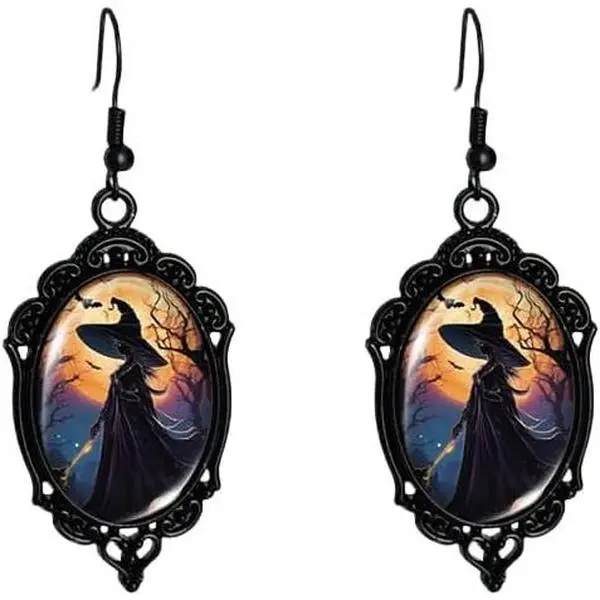 Gothic  Glass Cameo Earrings Goth  Witchs Dangle Earring Punk Style Victorian Earring Halloween  for Women