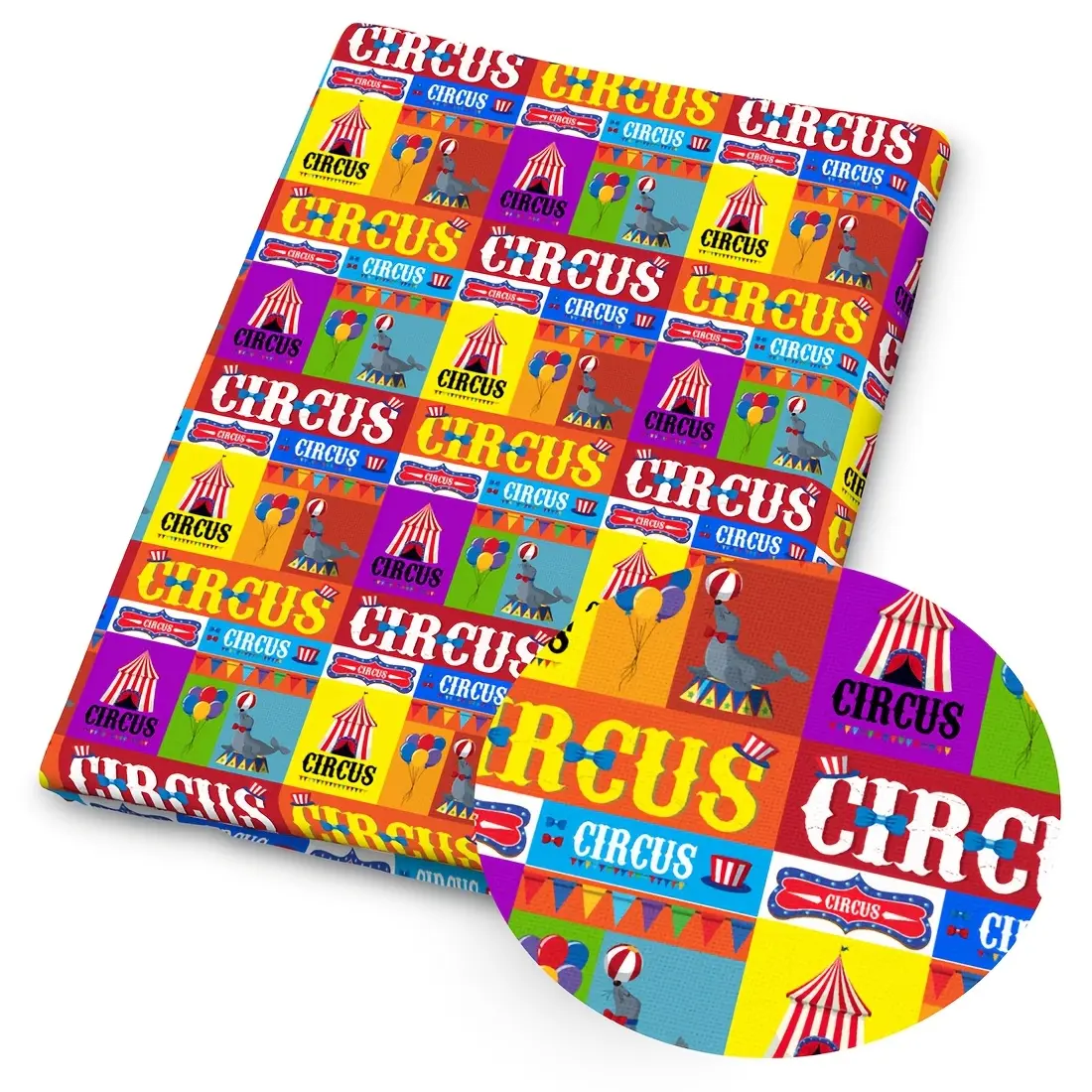 1pc Circus Themed Print Fabric - 59 X 19.68 Inches (150 X 50cm) Pre-cut Polyester Fabric with Clown and Circus Animals Patterns - Suitable for DIY Sewing, Scrapbooking, Tablecloths and Crafts
