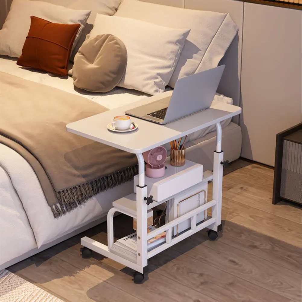 Height Adjustable Mobile Standing Desk - Portable Rolling Computer Table with Storage Shelves - Compact Laptop Desk for Home Office, Small Spaces