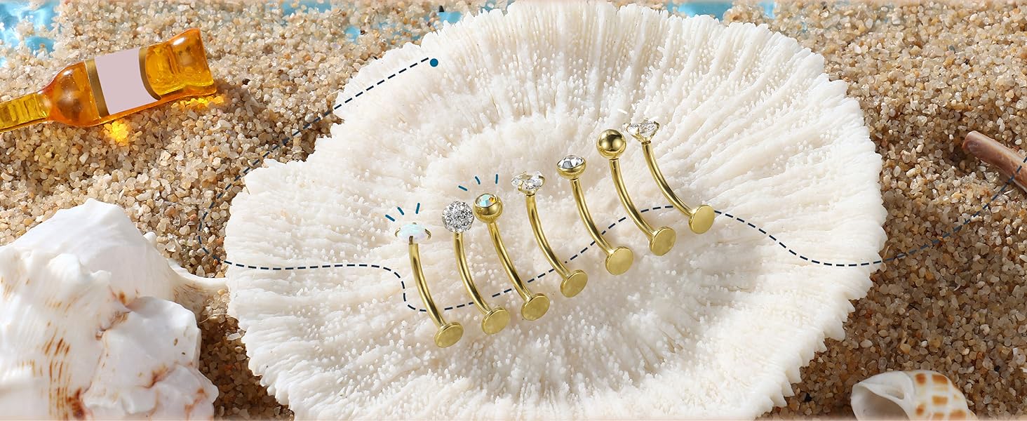 YADOCA 7PCS Floating Belly Button Ring for Women Hypoallergenic Surgical Stainless Steel Belly Rings Internally Threaded CZ Opal Long Bar Navel Barbell Flat Back Belly Piercing 12/14MM Silver Gold