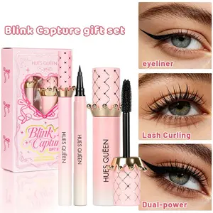 Crown Style Liquid Eyeliner & Mascara Set, Waterproof Fine Smudge-Proof, Easy to Use, Daily Commute Makeup Kit for Beginners
