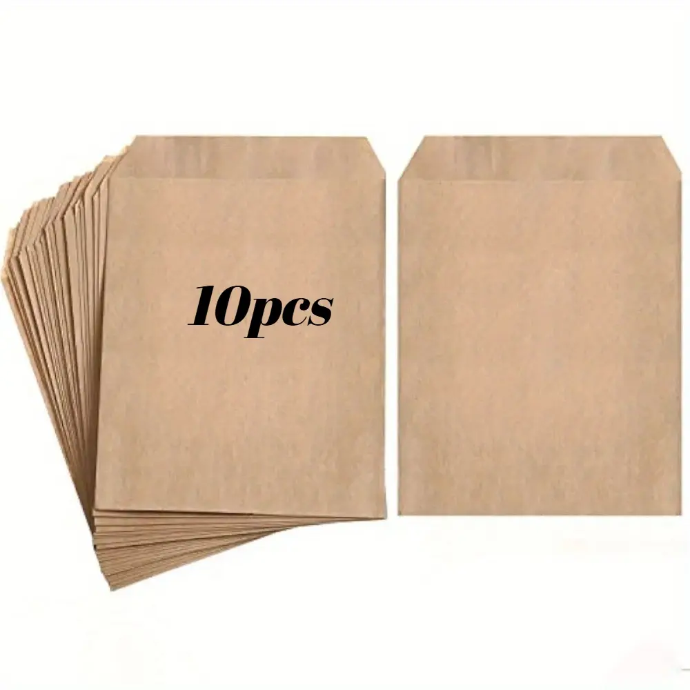10pcs kraft paper bag, oil resistant film coated food packaging bag, thickened kraft paper storage bag, takeaway packaging bag