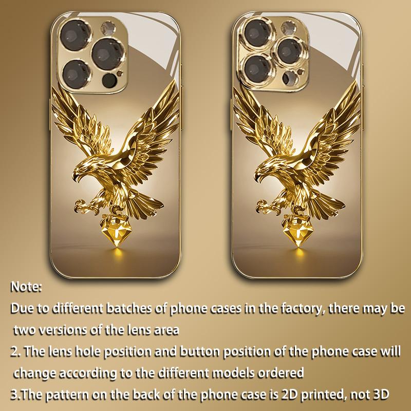 Versatile and stylish gold phone case with a golden eagle pattern, suitable for iPhone 17, 16, 15, 14, 13, 12, 11 Plus Pro Max