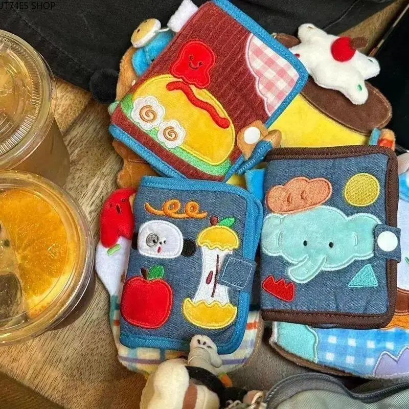 Women's Cute Synthetic Cloth Canvas Cartoon Print Rectangular Coin Purse - Zipper Foldable Wallet, Denim Corduroy Card Holder, Rectangular Purse