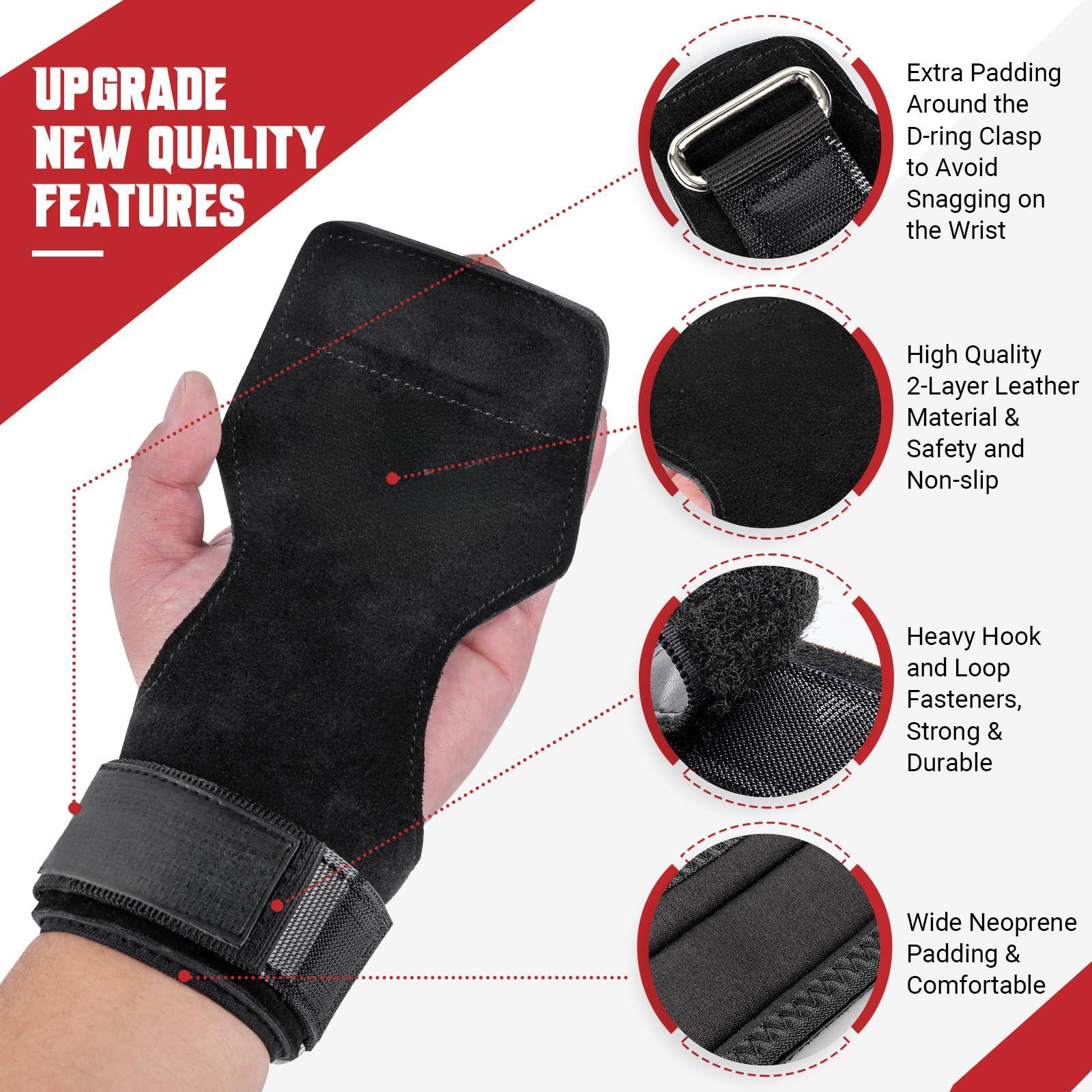 Weight Lifting Wrist Strap, Double Layer Leather Wrist Strap for Deadlift and Powerlifting, Adjustable Neoprene Padded Gym Workout Lifting Hooks (Pair)