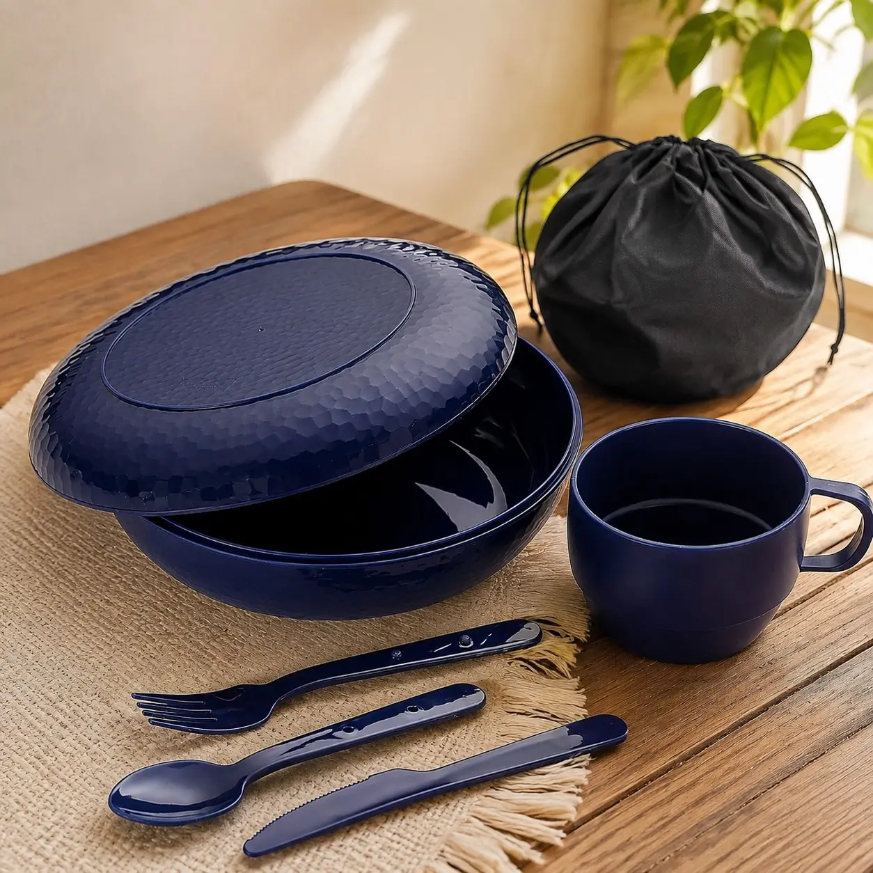Camping Mess Kit with Bowl, Plate, Cup, Spoon, Fork, Knife and Carry Bag, Reusable Camping Accessories Essentials Gear