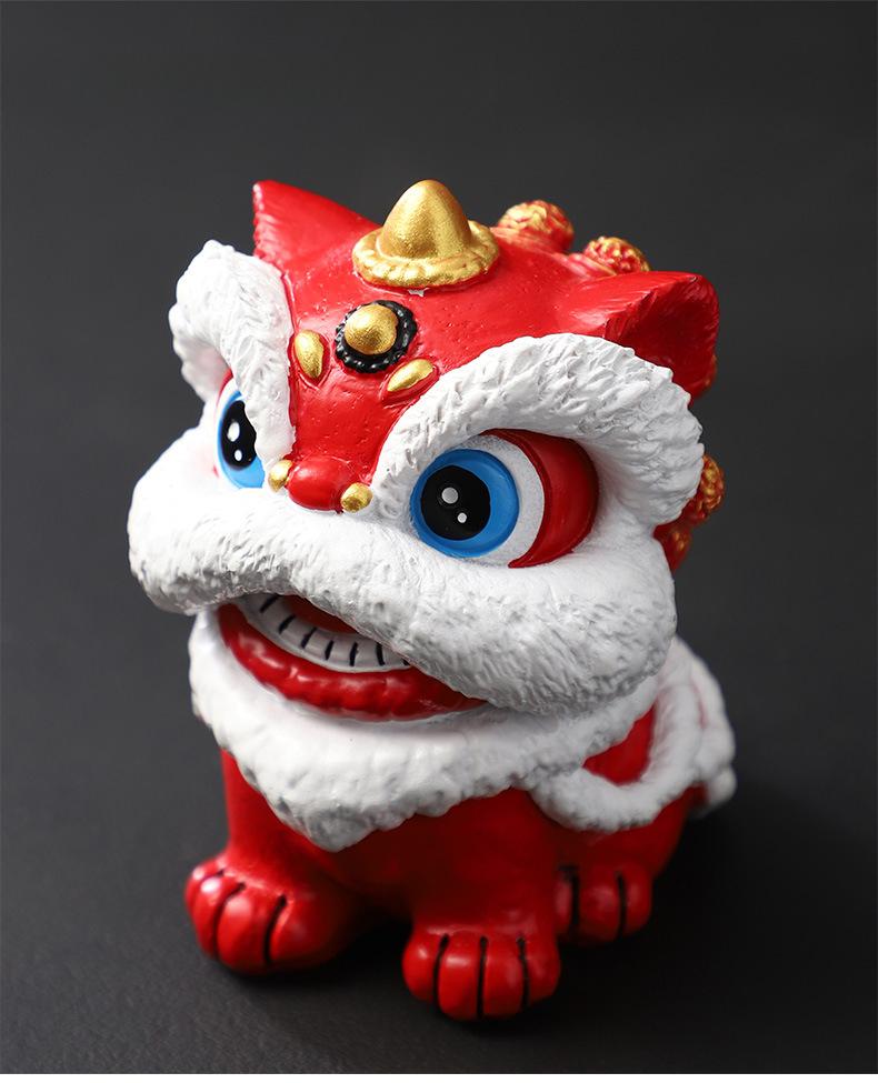 Oriental Red Festive Lion Dance Figurine, Premium Minimalist Desktop Decor, Craft Art, Creative Gift, Birthday Present, Souvenir, Personal Collectible Figurine