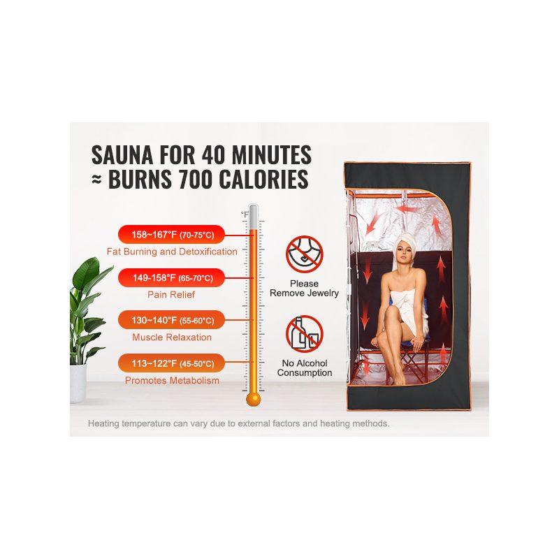 VEVOR Sauna Tent Portable Full Size, 1400W Personal Sauna Kit for Home Spa, Detoxify Soothing Infrared Heated Body Therapy, Time Temperature Remote Control With Chair Floor Mat