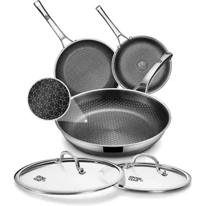 Non Stick Frying Pans, 8+10+12 inch with 2 Lid, Hybrid Frying Pans Set Nonstick,non stick Skillets Stainless Steel, Dishwasher & Oven-Safe, Induction Compatible Cooking Pan, PFOA Free Cookware