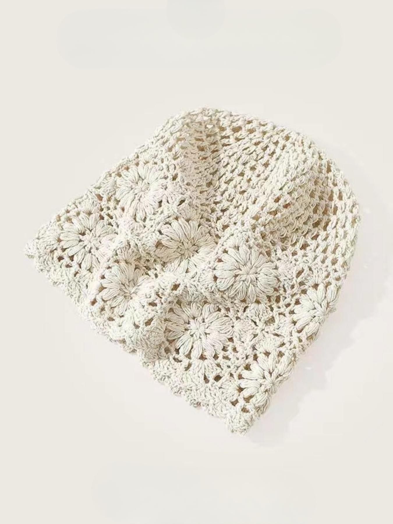 Women's Handmade Knitted Bucket Hat, Floral Design, Casual Loose-Fit, Perfect for Fall & Winter, Daily Wear Street Fashion, Knit Hats