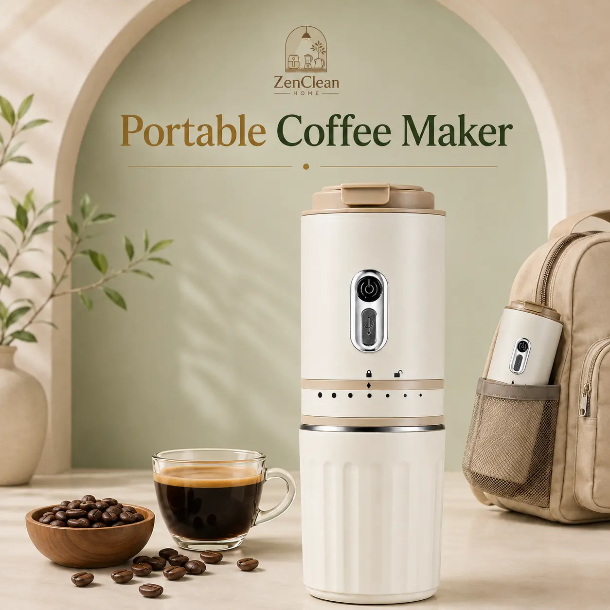 Cordless 3-in-1 Coffee Machine - Mini Compact Automatic Portable Coffee Grinder Mug, 13.5 oz Travel Mug, USB-C Rechargeable, 7 Levels Grind, Ceramic Burr, Smart Control, Reusable Filter, Automatic Cone Filler, Spring-Loaded for Camping & Office