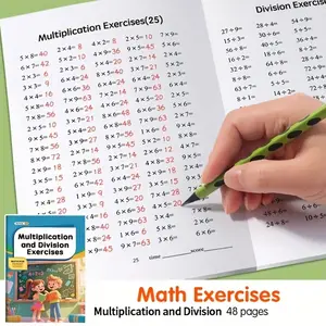 Learning and educational writing aids - 48-page durable multiplication and division arithmetic practice book for improving calculation skills, a handwritten mathematics book, an educational toy, suitable for school supplies and Christmas gifts, classroom