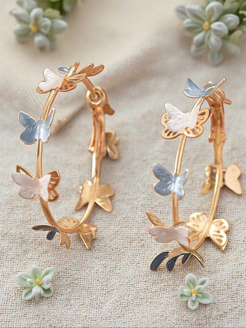 Butterfly Design Hoop Earrings, Fashionable Multilayer Earrings for Women, Daily Use, Fashion Jewelry Accessories, Trendy All-match & Exquisite Jewelry for Birthday Gift