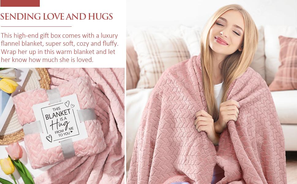 Birthday Gifts for Women Self Care Gifts Get Well Soon Gifts, Rose Relaxing Spa Gifts Basket Care Package w/ Luxury Flannel Blanket, Unique Christmas Gifts for Mom Her Friend Sister Wife Grandma