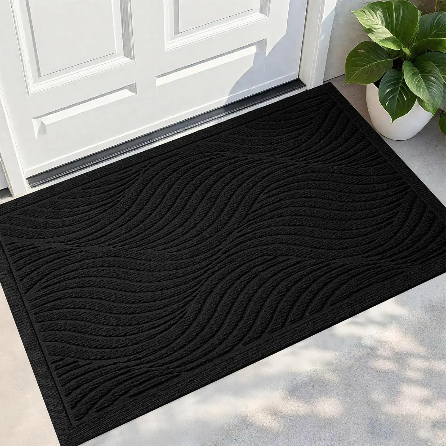 29x17" Indoor Outdoor Rugs, Front Door Absorbent Dirt-Resistant Welcome Mat, Non-Slip Backing Fade-Resistant Easy-Clean Low-Profile Entryway Doormat, Black