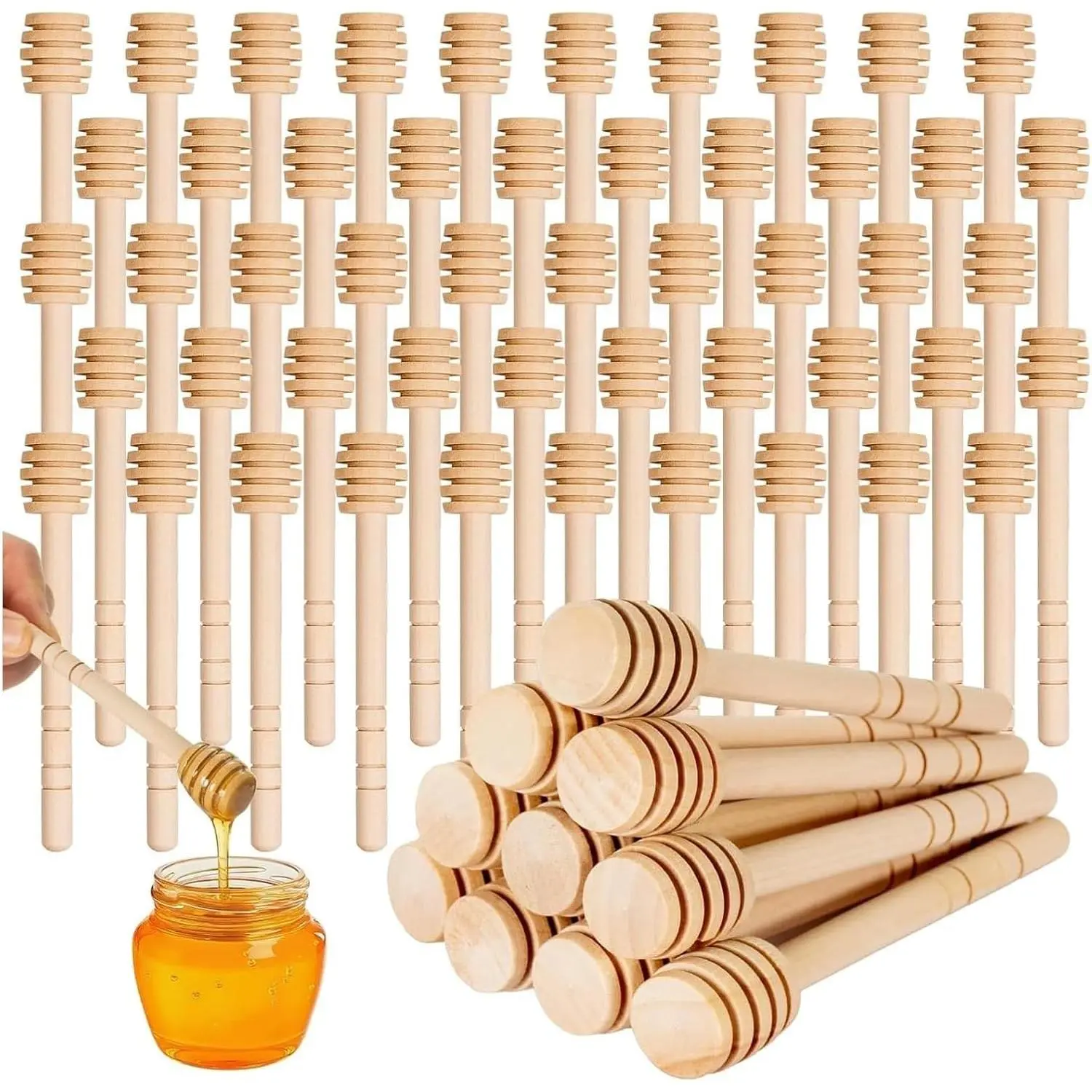 50Pcs 6 Inch Wooden Honey Dipper Sticks Mini Honeycomb Stirrer Stick for Honey Jar Dispense Drizzle Honey and Wedding Party Present