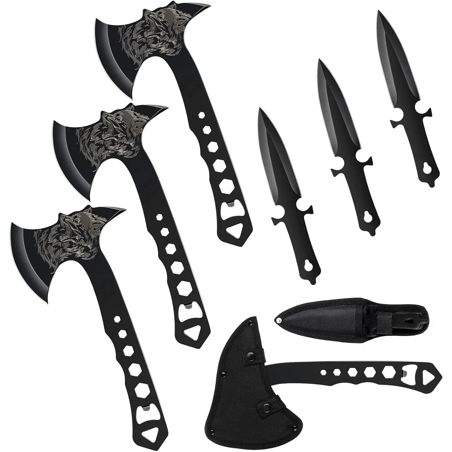 10in 3 Pack Throwing Knives Axes Tomahawks Set with Bottle Opener & Nylon Sheath, Axe Throwing Game for Backyard Competition Recreation, Perfect Axe Gift Set for Men
